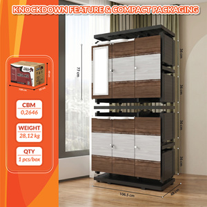 Naiba Mega Portable <b>Plastic</b> Cabinet/Wardrobe with Brown Gray Wood Style Doors & <b>Mirror</b> Suitable for Clothing & Bedroom Storage - Product Image 5