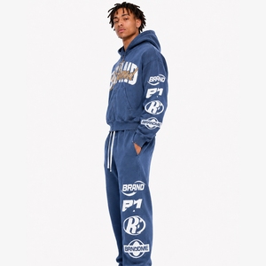 Ensemble de survêtement unisexe tendance pour l'hiver, coupe ample, style streetwear, délavé à l'acide, comprenant un sweat à capuche zippé et un pantalon de jogging, poids moyen, 2 pièces - Product Image 4