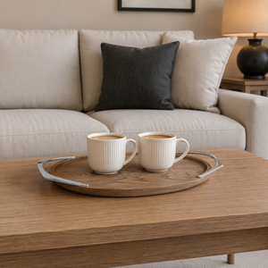 Plateau de service ovale de luxe en bois de frêne avec poignées métalliques haut de gamme – Plateau décoratif élégant pour la salle à manger, la table basse et les réceptions - Product Image 4