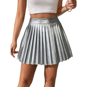 Minifalda Plisada de Cintura Alta de Cuero Sintético Plateado para Mujer 2026, Falda de Fiesta Estilo Skater - Product Image 1