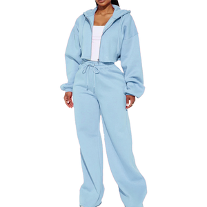 Unisex Oversized Printed Zip Hoodie Sweatpants <b>Set</b> Casual Fleece Eco-Friendly <b>Two</b> <b>Piece</b> <b>Lounge</b> Outfit Wide Leg Jogger Pants - Product Image 2