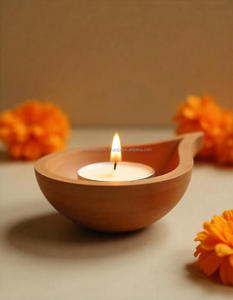 Portavelas de Diwali de madera de acacia hecho a mano de primera calidad para decoración festiva, centro de mesa rústico, agrega brillo cálido y ambiente elegante - Product Image 5