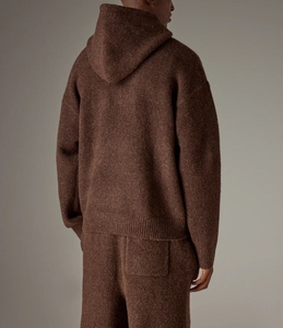 Ensemble de survêtement personnalisé avec logo brodé pour hommes et femmes, comprenant un sweat à capuche à épaules tombantes et un pantalon tricoté à jambe large - Product Image 2