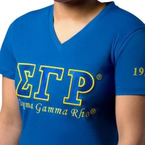 Camiseta Personalizada SGRHO para Mujer, Sigma Gamma Rho 1922, Sororidad Griega, Azul, Cuello en V, Manga Corta, Informal, de Algodón, Estilo Urbano, Venta al Por Mayor - Product Image 2
