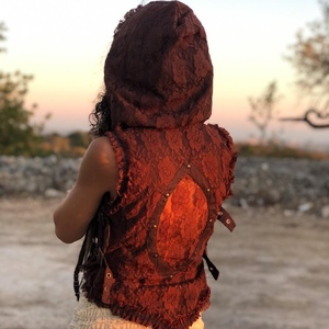 Cotton Sleeveless Elven Jacket with Lace Boho Hoodie Vest Design for Bohemian and Fantasy Wear Summer Cover Up - Product Image 3