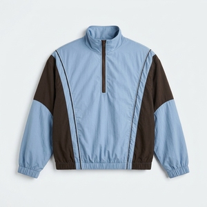 Men's Color Block <b>Racer</b> <b>Jacket</b> Quarter Zip Stand Collar Windproof Sporty Style Autumn Wear Polyester Outerwear Made in Pakistan - Product Image 1