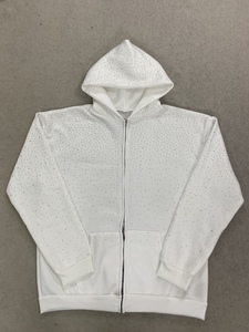 Sweat-shirt à capuche blanc avec fermeture éclair, imprimé à pois brillants, coupe classique, unisexe, décontracté, tricoté, pour l'automne - Product Image 1