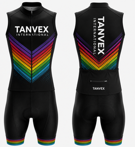 Ensemble de maillots de cyclisme personnalisés écologiques TANVEX International pour hommes, respirant, en polyester, imprimé arc-en-ciel, unisexe adulte - Product Image 1