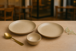 Classic Design Matte Beige <b>Ceramic</b> Dinnerware Set – Modern Stoneware Dinner <b>Plates</b> & Bowl for Everyday Dining Table Decor - Product Image 2