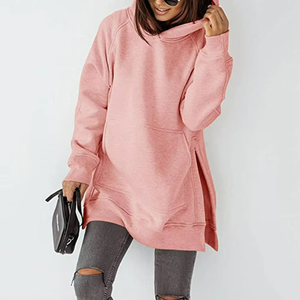 European American Women's New Long Sleeved Round Neck Fleece Sweatshirt Solid Color with Pockets Loose Hooded for Autumn - Product Image 5