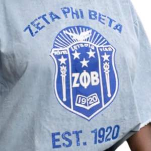 Chemise en jean Zeta Phi Beta à ourlet effiloché, t-shirt oversize à col rond, motif du blason ZPB, haut décontracté de qualité supérieure, streetwear - Product Image 3