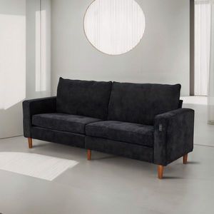 Sofá Moderno de Corduroy Negro Sólido para Varias Personas con Interfaz USB para Sala de Estar, Oficina o Sótano - Product Image 2
