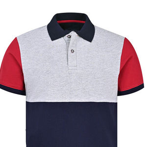 Polo pour homme à blocs de couleur gris, bleu marine et rouge, manches courtes, respirant, décontracté, pour l'été, le golf et le tennis - Product Image 6