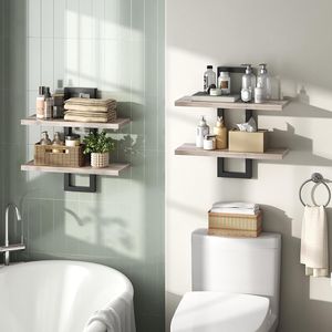 Set di Mensole Galleggianti a 2 Livelli da 15 Pollici per Bagno e Soggiorno, Montaggio a Parete - Product Image 2