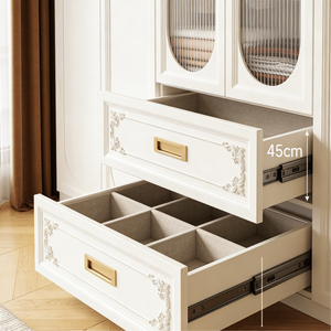 Elegante Armario Moderno de Madera de Caoba con Acabado en Blanco Marfil, Puerta de Vidrio y Dos Cajones, Mueble de Dormitorio de Lujo - Product Image 4