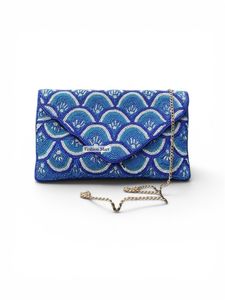 Pochette à perles avec chaîne, motif bleu fait main, sac de soirée - Product Image 1