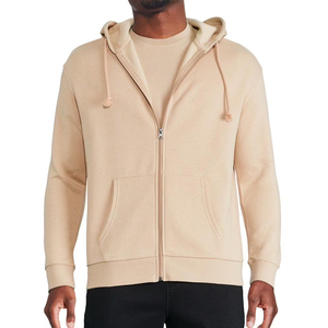 Nueva Sudadera con Capucha y Cierre para Hombre, Color Beige, Corte Regular, Color Sólido, Felpa Francesa, Estilo Casual para Otoño - Product Image 4