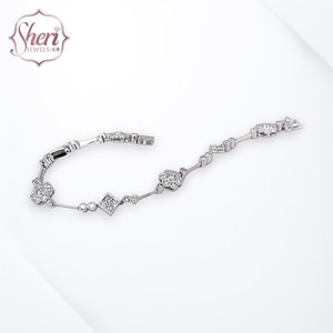 [Sheri Jewels] Pulsera de diamantes 100% naturales con corte princesa y brillo redondo, oro macizo de 18 quilates, color GH SI1-2 - Product Image 1