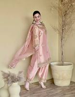 Ensemble élégant pour femme en soie rose, Kurta et Palazzo, broderie lourde, travail Zari, Dupatta, pour mariage traditionnel, printemps, hiver, automne, été