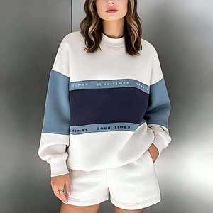 <b>White</b> Gray Blue Rib Collar <b>Sweatshirt</b> with Broad Horizontal Color Block Panels Long Sleeves Rib Cuffs and Hem Logo Customization - Product Image 3