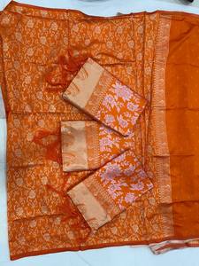 Sari de Seda Kanchipuram Naranja de Lujo para Mujer, Traje Tradicional Indio para Boda, Blusa Étnica Premium, Moda de Verano e Invierno - Product Image 5