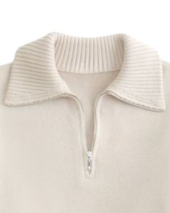 Pull en tricot à col zippé unisexe, couleur unie, col rabattu, coupe classique, vêtement d'automne - Product Image 4