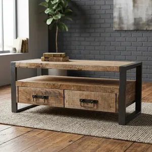 Mueble para TV de Madera Industrial con Base de Metal, Cajones de Almacenamiento y Estante Abierto para Sala de Estar - Product Image 5