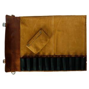 Genuine Leather Knife <b>Roll</b> Chef Storage <b>Bag</b> Culinary <b>Tool</b> Carrier Professional Kitchen Travel Case LKR-0301 - Product Image 3