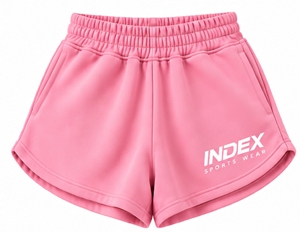 Shorts taille haute roses pour femme Index avec taille élastique et poches, style sportif, en tissu tricoté respirant - Product Image 1