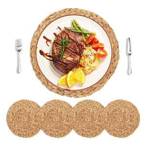 Hot Selling Wholesale Custom Natural Material coaster Vietnam Boho Hand Made Round Water Hyacinth Woven <b>Table</b> Decor <b>Placemats</b> - Product Image 3