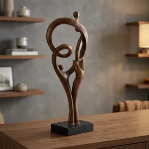 Handmade Brass Abstract Human Sculpture Modern Metal Figurine on Black <b>Wooden</b> Base Artistic Tabletop Showpiece Home Office Decor - Product Image 6