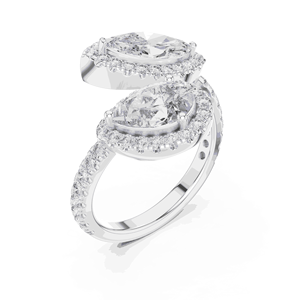 แหวนหมั้นเพชรทรงมาร์คีส์เม็ดคู่ล้อมเพชรแบบฮาโล ทองคำแท้ 18K เพชรเลี้ยงในห้องปฏิบัติการ Toi Et Moi สำหรับทั้งชายและหญิง สี E ระดับความสะอาด VVS VS ตัวเรือนแบบ Pave Shank - Product Image 4