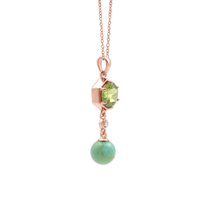 Collar con Colgante de 4.8 Gramos, Peridoto Verde Hexagonal Natural de 8 MM y Turquesa de 2 MM, Plata de Ley 925, Joyería Fina - Product Image 5
