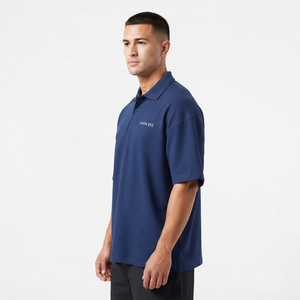 Polo pour homme surdimensionné à manches courtes, T-shirt polo de haute qualité, décontracté, épaules tombantes, bleu marine - Product Image 4