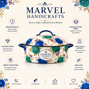 <b>Marvel</b> Handicrafts Insulated Stainless Steel Hot Pot Casserole Blue Green Floral <b>Printed</b> Food Warmer Serving Bowl Kitchen Gift - Product Image 5