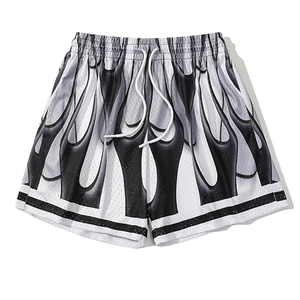Men's Streetwear Shorts Good Quality Drawstring Mid Waist Flame Pattern 100% Polyester Breathable Heavyweight Casual Wear - Product Image 1
