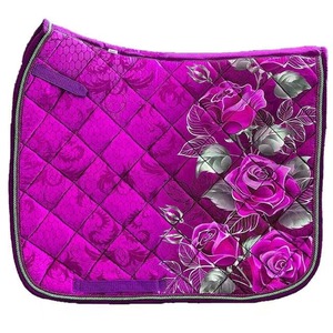 Almohadilla de Montura para Caballo Acolchada Floral Personalizada en Magenta, Rosa y Morado con Ribete Plateado, Transpirable, para Equitación y Doma Clásica, Suministro OEM - Product Image 1