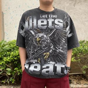 T-shirt personnalisé à manches longues et col rond pour homme, imprimé numériquement, motif quadrillé rouge et noir, en polyester/coton, délavé à l'acide, respirant et écologique - Product Image 3