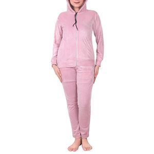 Ensemble de survêtement d'hiver personnalisé pour femmes en velours à capuche, deux pièces, sweat-shirt et pantalon de jogging, matière respirante, tenue décontractée élégante - Product Image 3