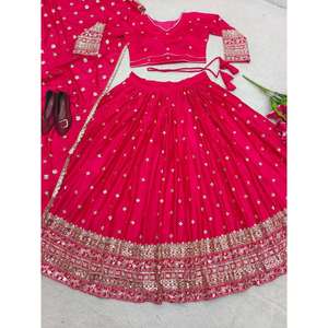 FANTAISIE SATIN SOIE BRODERIE TRAVAIL LEHENGA CHOLI AVEC DUPATTA ROSE - Product Image 4