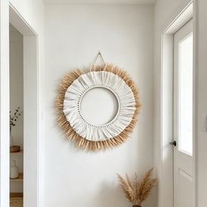 Espejo Cosmético Redondo de Rafia Natural para Montar en la Pared, Marco Tejido a Mano, Espejo Decorativo para Dormitorio o Baño - Product Image 5