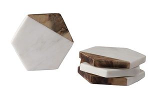 Marble & Mango Wood <b>Coasters</b> <b>Set</b> of 4 Round Drink <b>Coasters</b> with Holder Handmade Table Protection Home Decor - Product Image 6