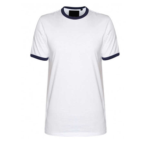 Camiseta de Algodón Blanca para Hombre, Manga Corta, Cuello Redondo, Corte Regular, Ribete en Contraste, Estilo Casual, Color Sólido, Tejido Jersey - Product Image 3