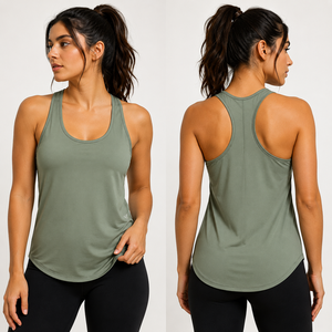 Camiseta Deportiva sin Mangas para Mujer, Cuello Redondo, Color Sólido, Transpirable, Tejida, Estilo Deportivo, Verde, Poliéster y Algodón, con Logotipo Frontal - Product Image 1