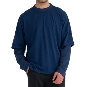 T-shirt à manches longues double couche de haute qualité personnalisé par le fabricant OEM pour hommes, ensemble décontracté surdimensionné avec impression sérigraphique - Product Image 1