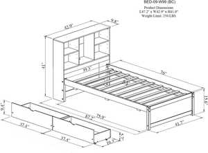 Base de Cama Doble Tradicional TNT con 2 Cajones de Almacenamiento y Cabecera con Librero, Madera de Pino Sólida y Resistente - Product Image 5
