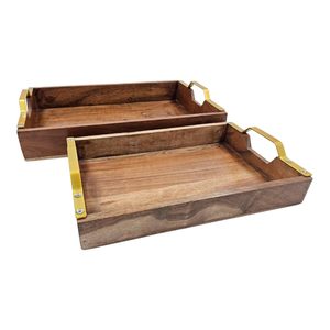 Bandeja rectangular multiusos, bandeja de madera maciza para desayuno con asas de latón, decoración para el hogar. - Product Image 3