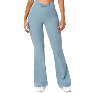 <b>High</b> <b>Waist</b> <b>Flared</b> Leg Yoga <b>Leggings</b> Full Length Solid Brown Spandex Nylon Seamless Four-Way Stretch Elastic <b>Waist</b> - Product Image 3