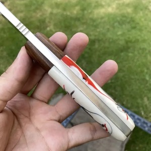 Cuchillo de Caza Hecho a Mano, Hoja Recta, Punta Caída, Acero Inoxidable, Mango de Resina y Madera, Funda de Cuero, 4mm de Grosor, 3 Años de Garantía - Product Image 4