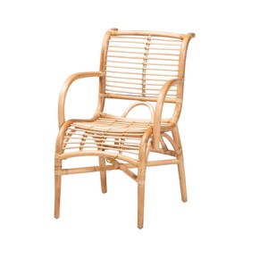 Minimalist Natural Rattan <b>Dining</b> Chair with Armrests Handcrafted Wicker <b>Armchair</b> with Slats for Modern Home Kitchen <b>Dining</b> Room - Product Image 1